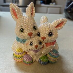 Sparkling Beaded Bunny Family Figurine.  Easter bunny.